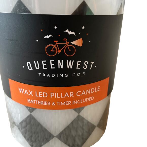 QUEENWEST Wax LED Pillar Candle Black & White Harlequin Checkered Fall Decor New - Picture 3 of 10